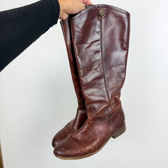 FRYE Melissa Button Leather Riding Boots Brown Leather - 8 8B - Picture 4 of 10